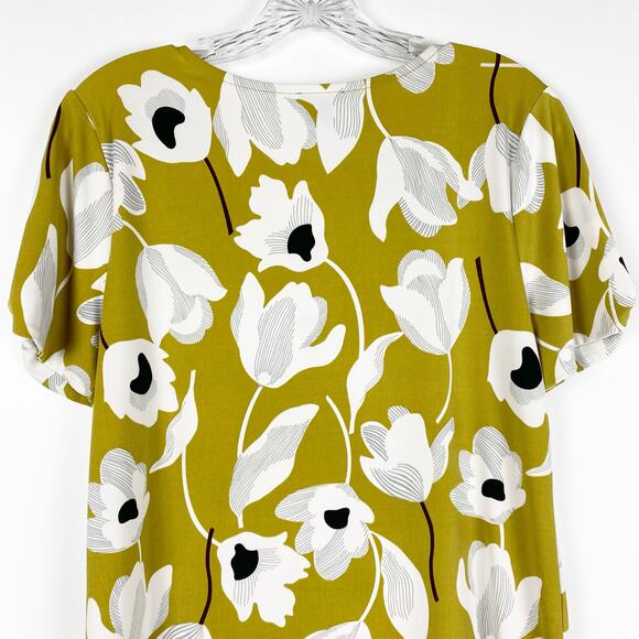 Ann Taylor Green Retro Floral Split Shoulder Wrinkle Resistant Top Womens Sz M - Picture 9 of 12